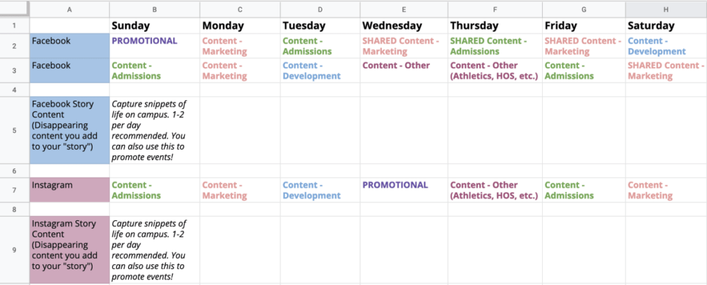 content calendar example for startups