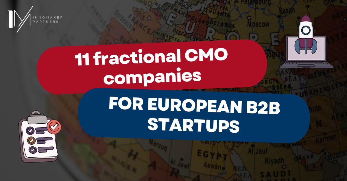 Header image about 11 fractional CMO companies for European B2B startups with startup-themed visuals
