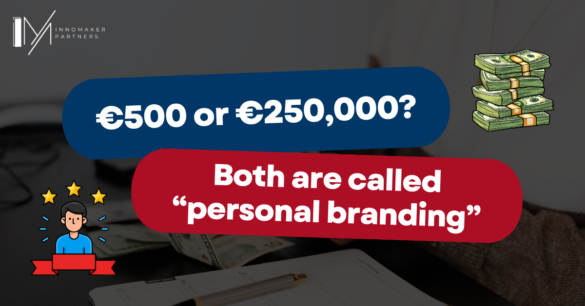 Header image about personal branding pricing for startup founders ranging from €500 to €250,000
